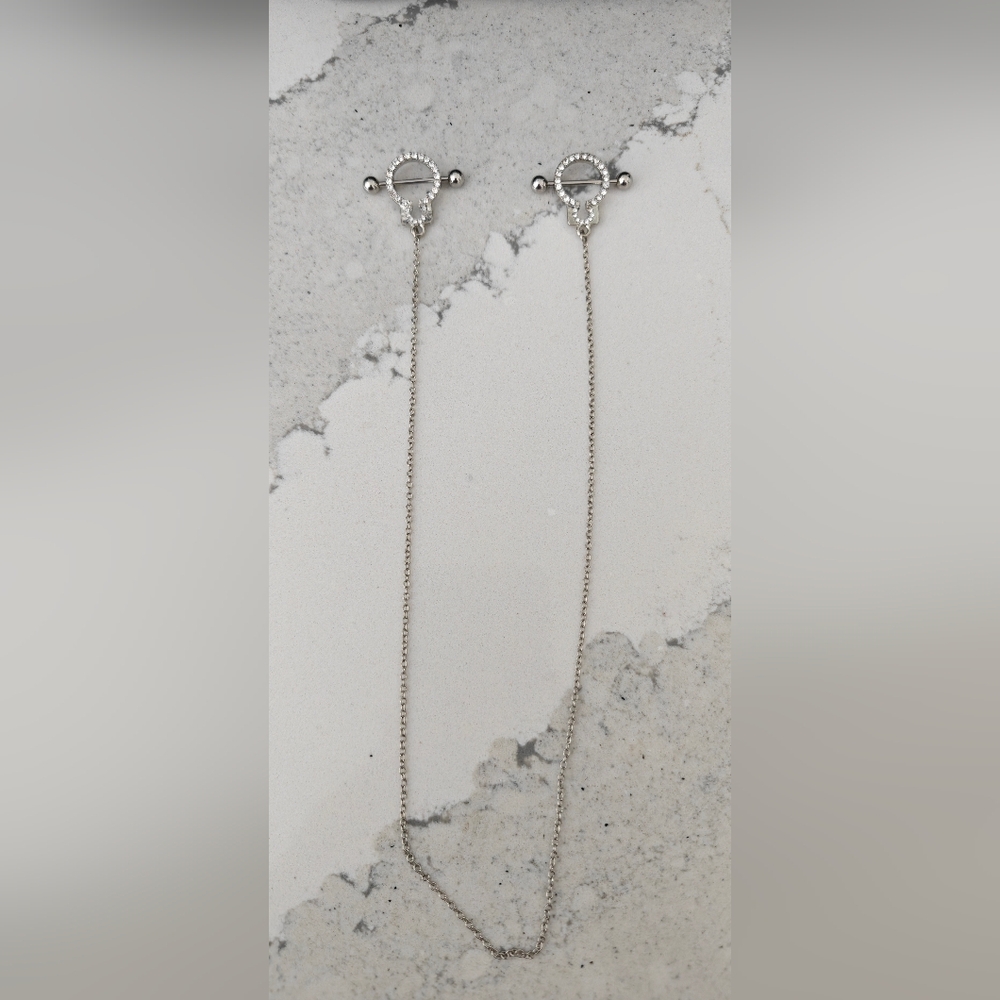 Nipple Rings With Silver Chain 14g
